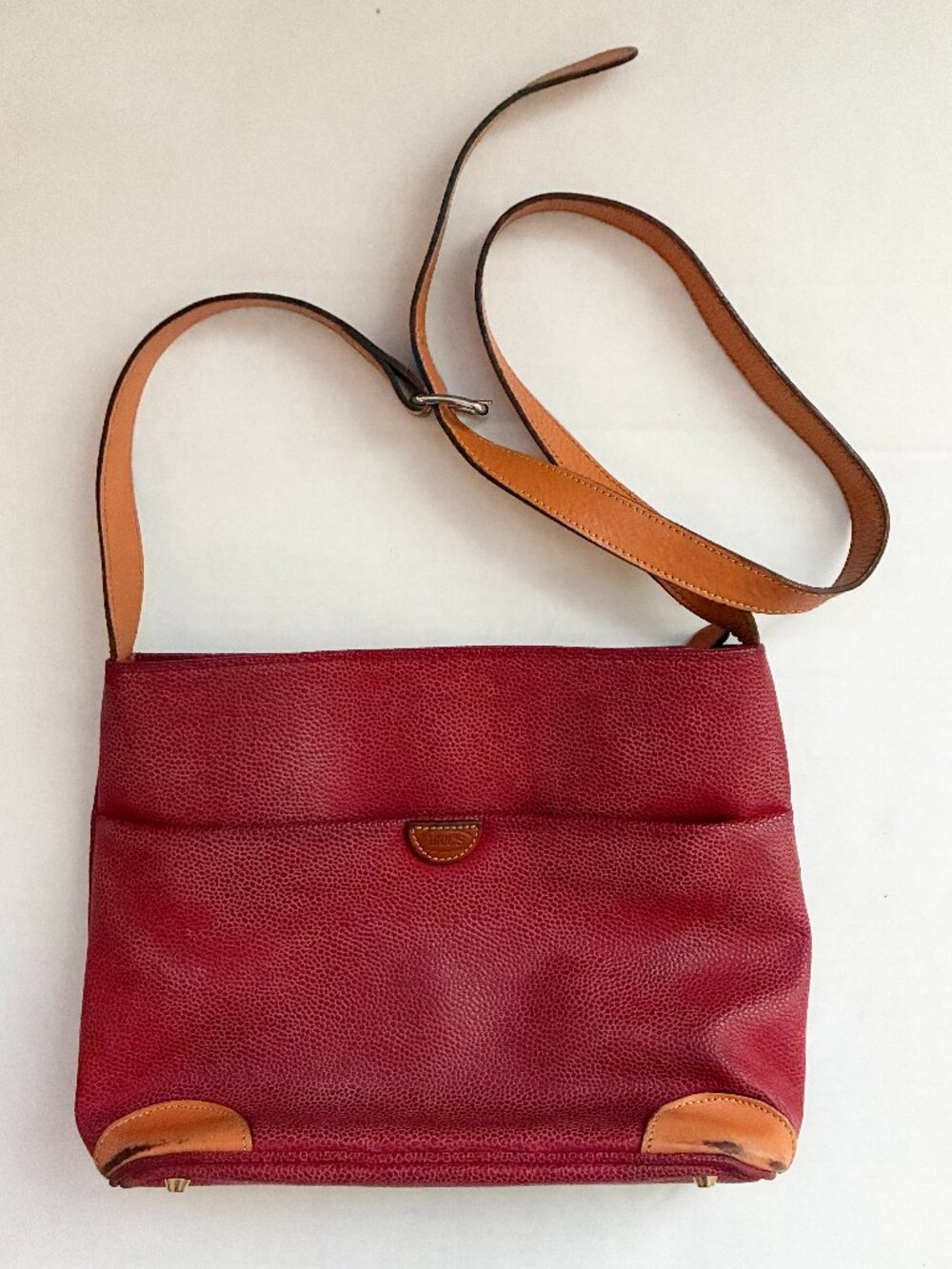 Vintage 90s Bric's Milano Red Pebbled Leather Bag - Made in Italy